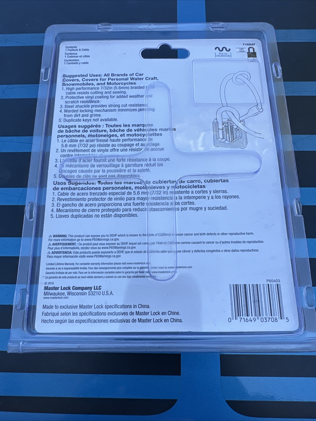 Master Lock 715DAT Car Cover Cable 7 ft. with Laminated Steel Padlock