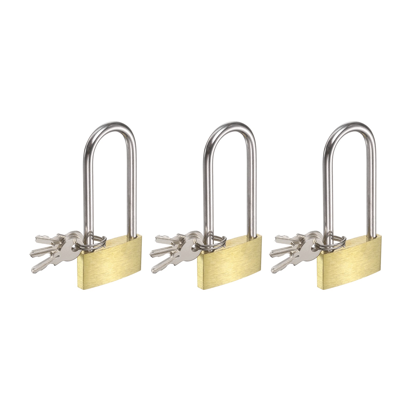 Solid Brass Padlock with Key, (1-1/4″x1.9″, 3 Pcs), Long Shackle Lock