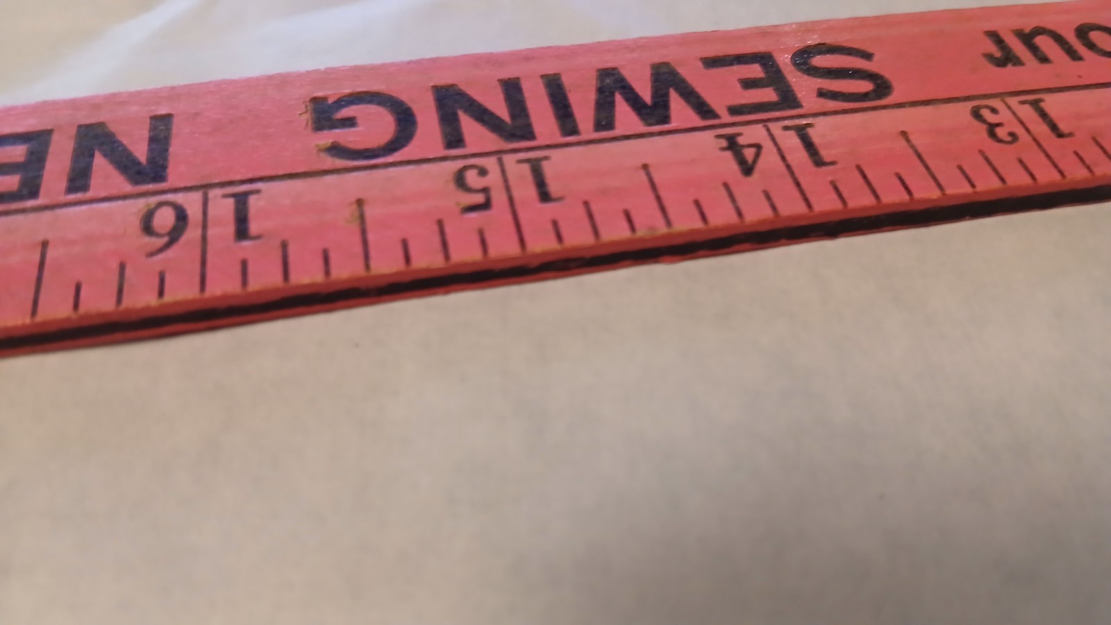 Vintage Pink Wood Yard Stick “Sew & Save By Shopping Your Ben Franklin Store” Ad