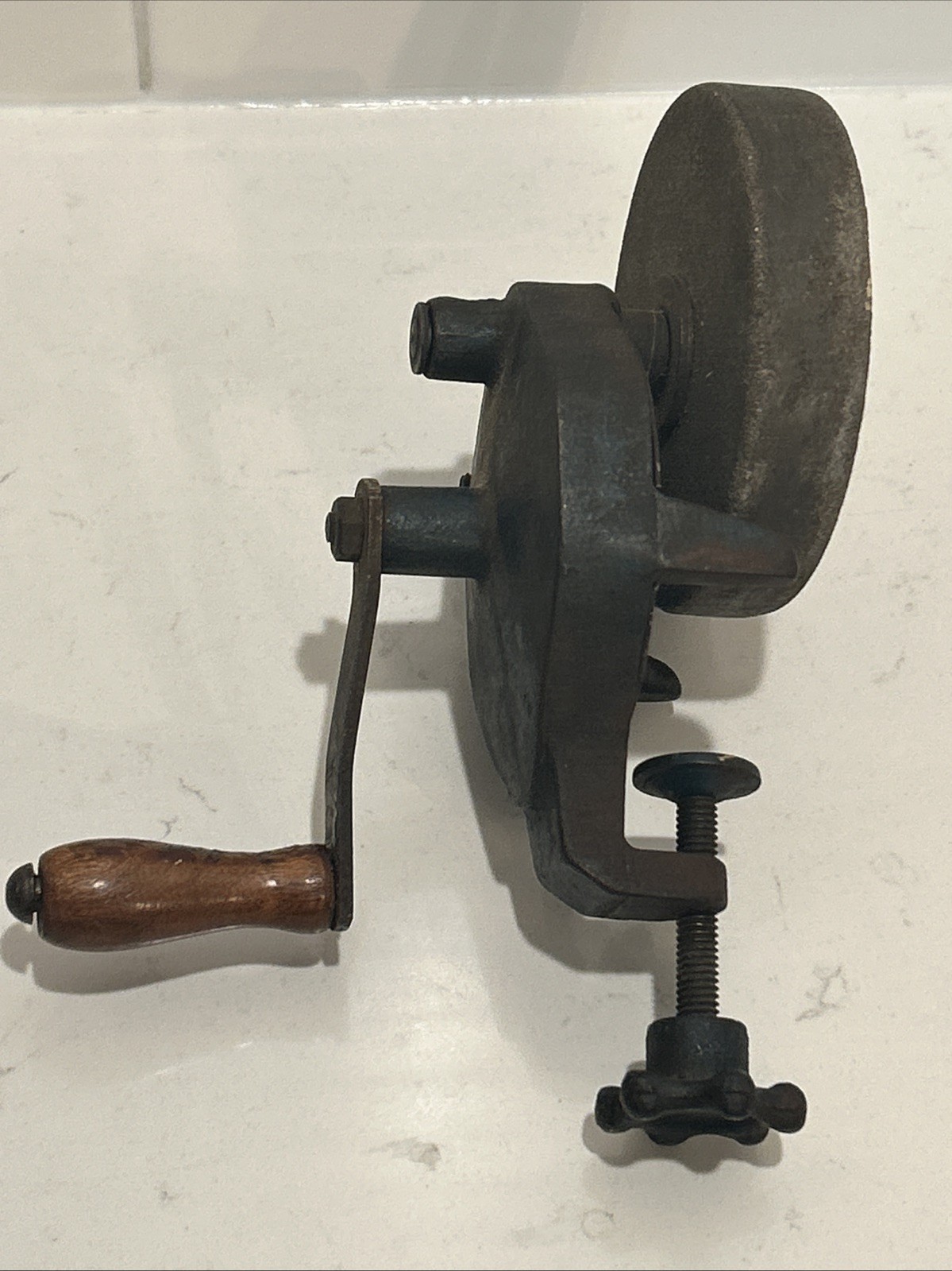 Vintage Stand-By Hand Crank Bench Grinder Clamp-On Sharpening Stone Cast Iron