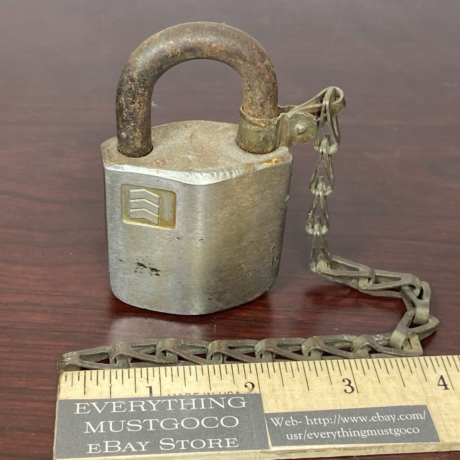 Vtg Sargent Keso High Security Padlock Brass Body Steel Shackle NO Key 8.5”Chain