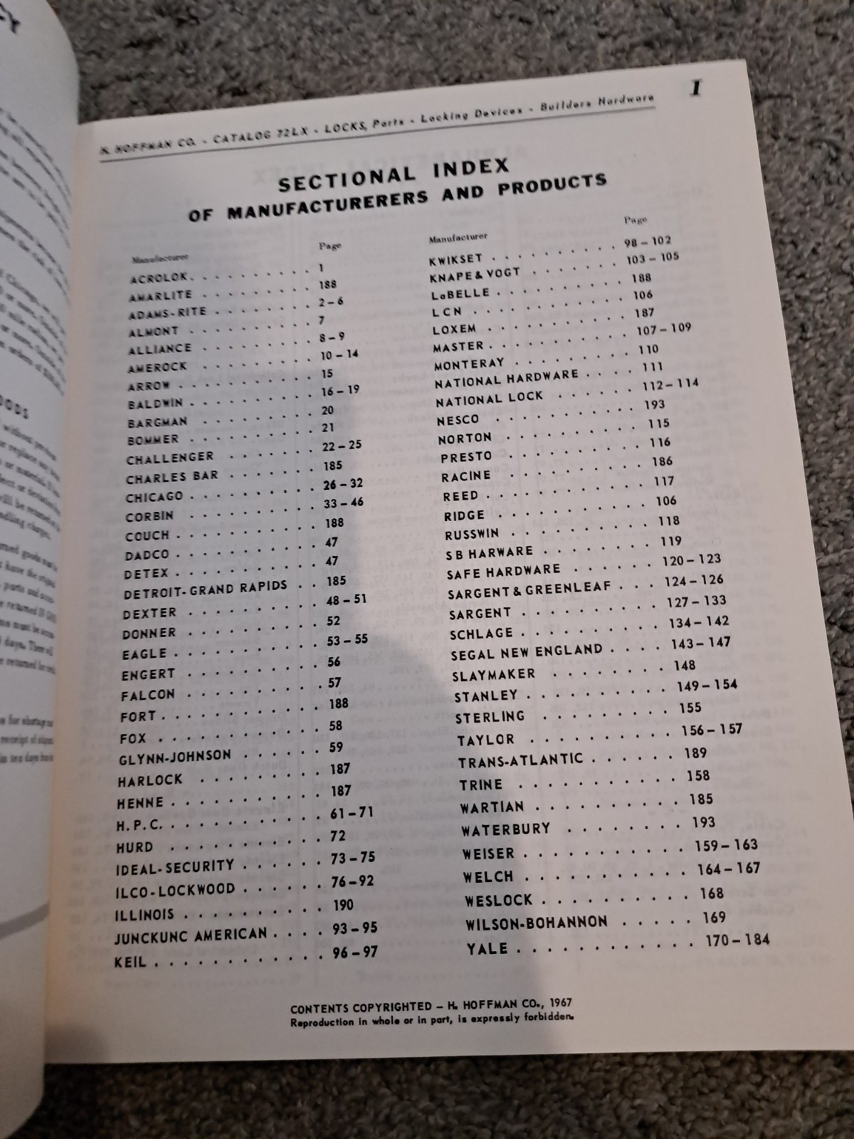 Vintage H. Hoffman Co. Locksmith Supplies Catalog 49B Keys 1956