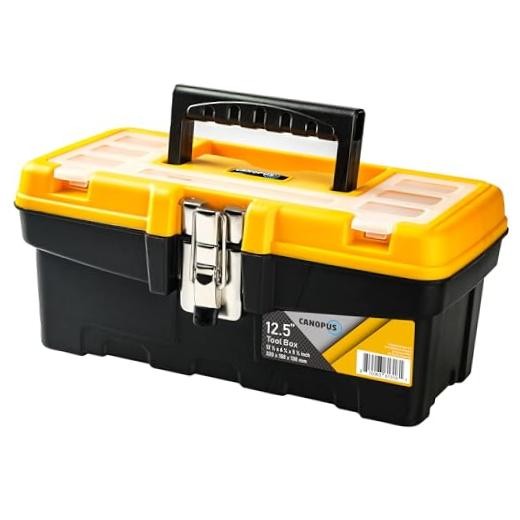 Plastic Toolbox, 12.5-inch Portable Tool Box with Metallic Clutch, Tool