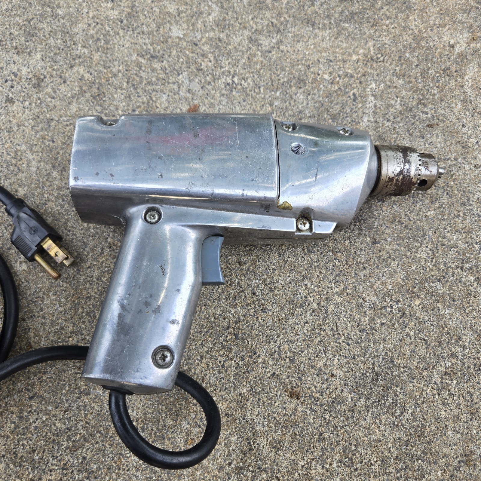Montgomery Ward Powr Kraft 50s Vintage Electric Drill 3/8 W/ Chuck Key- Working