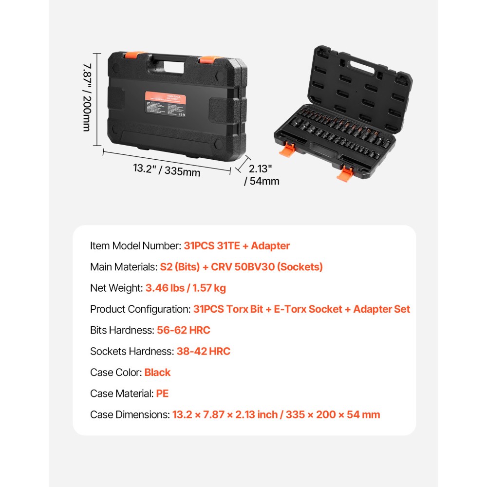 Torx Bit Socket and External Torx Socket Set 31-Piece T8-T70 and E4-E24 S2