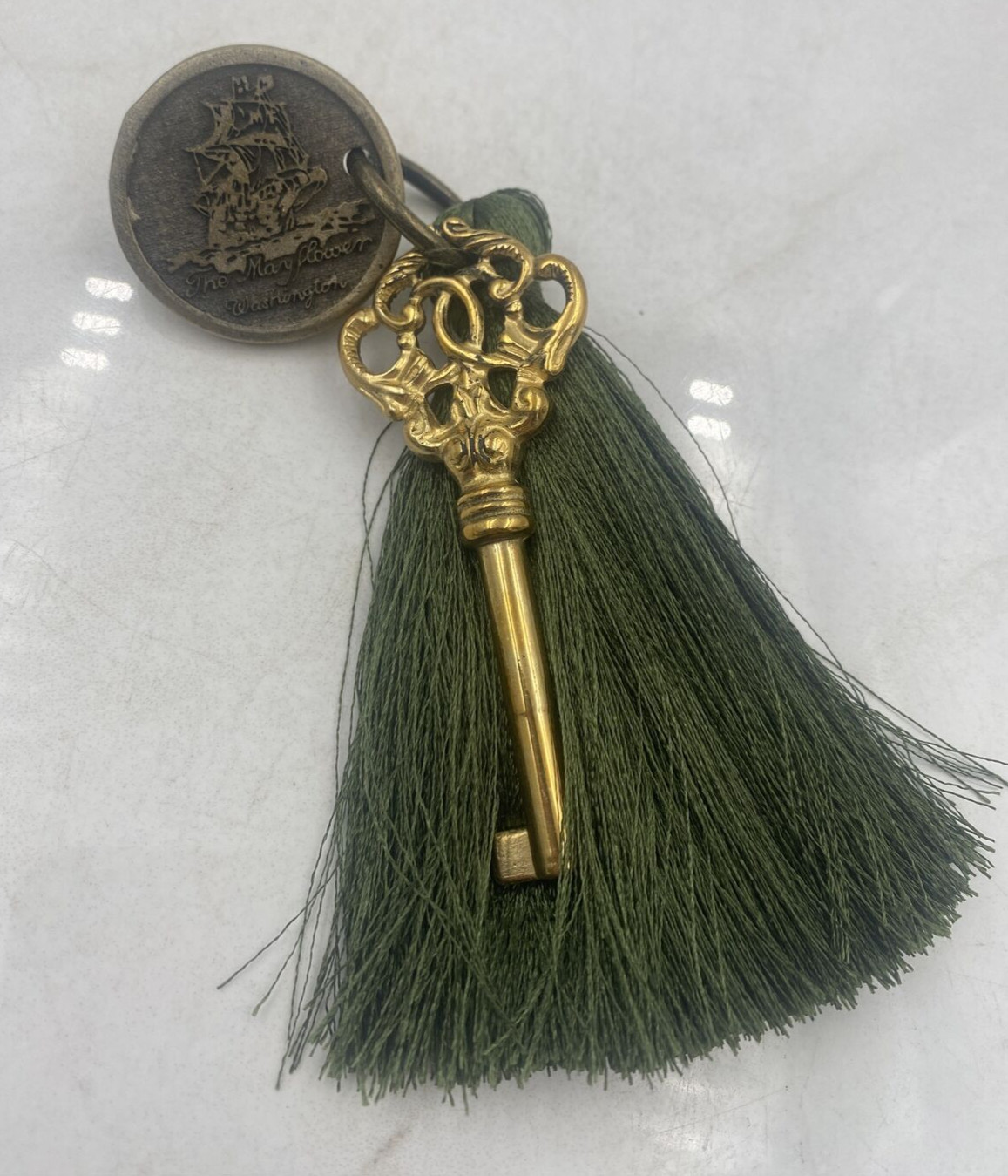 Desk Armoire Key Decor Tassel Green with Gold Key The Mayflower NEW