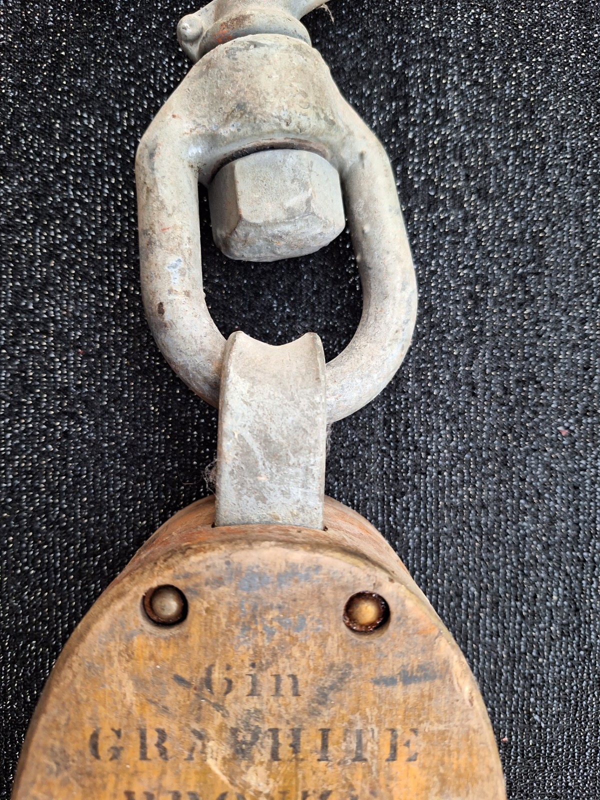 BOSTON LOCKPORT Block Co Graphite Bronze WOOD & METAL PULLEY 6″ single pulley