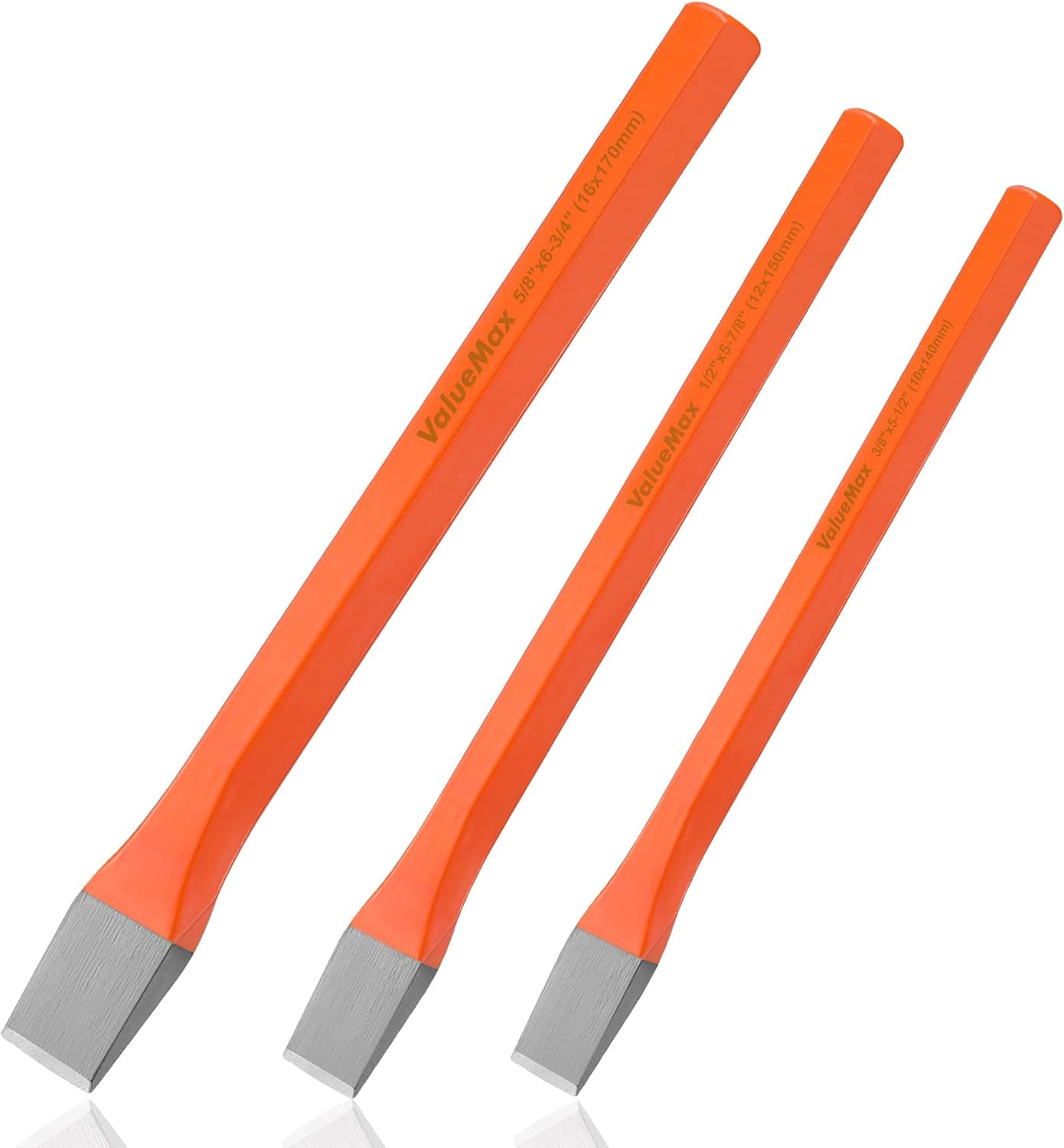 3-Piece Heavy Duty Cold Chisel Set, 3/8-Inch, 1/2-Inch & 5/8-Inch Metal Chisel S