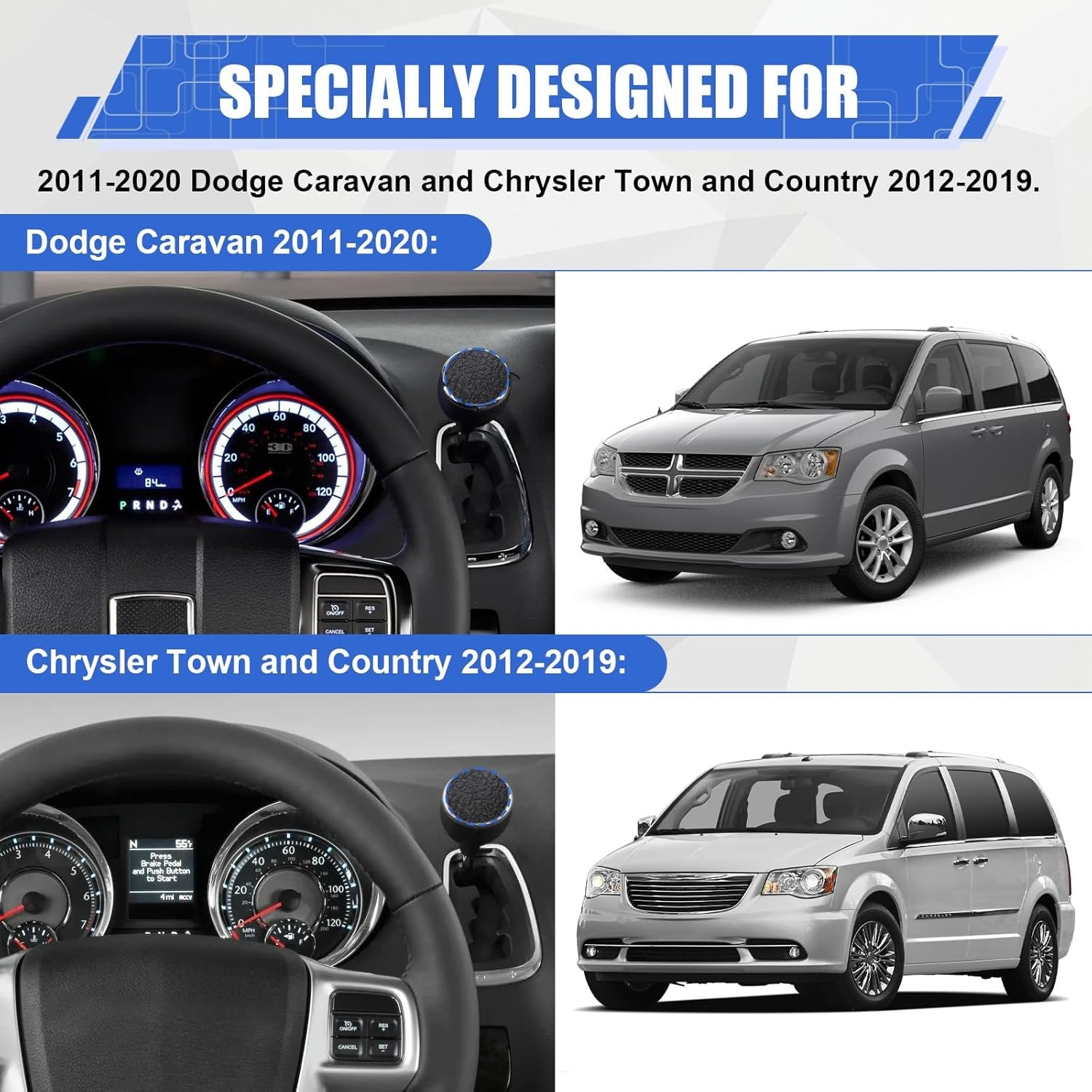 Shift Lever Knob Cap Black Compatible with 2011-2020 Dodge Caravan 2012-2019 Chr