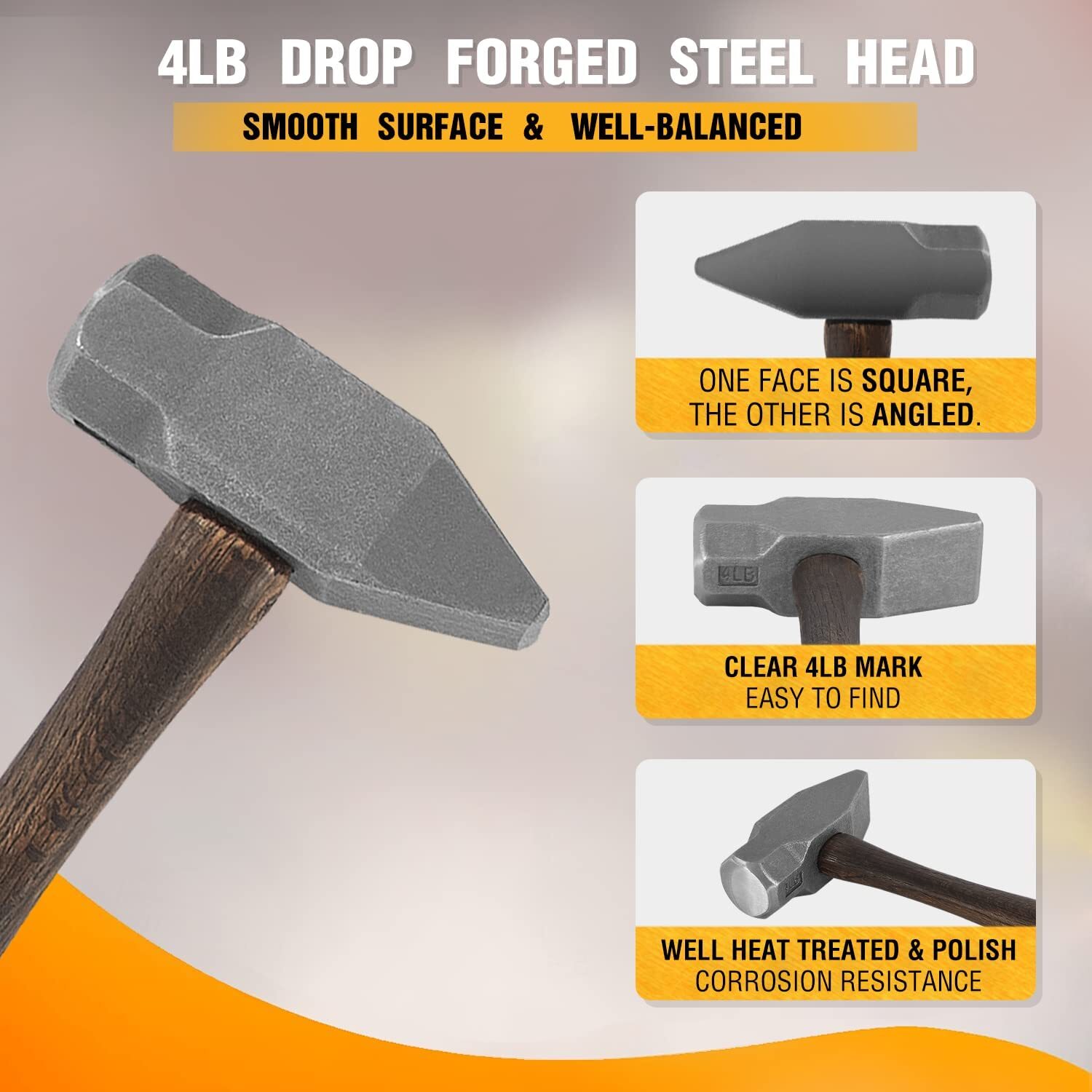 Blacksmith 4LB Forge Hammer for Knife Making Bladesmith Anvil Forge Tongs Tool