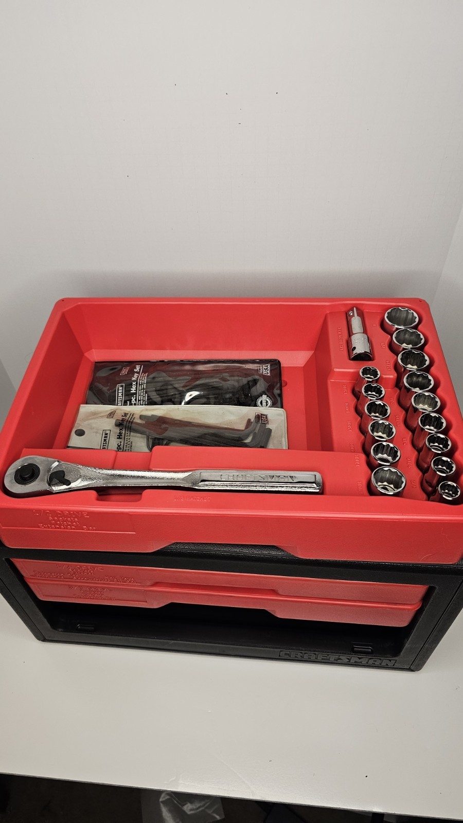 MINT Sears Craftsman USA Nos 190pc 3 Drawer Mechanics Tool Set 33190 Socket Wren