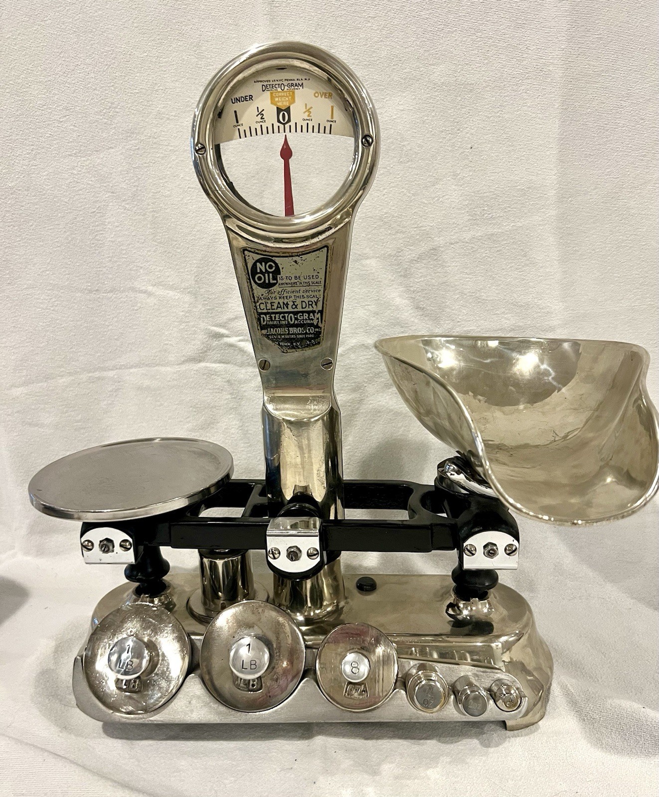 1940s JACOBS DETECTO-GRAM CANDY SCALE 1 Ounce Balancing Brooklyn NY with Weights