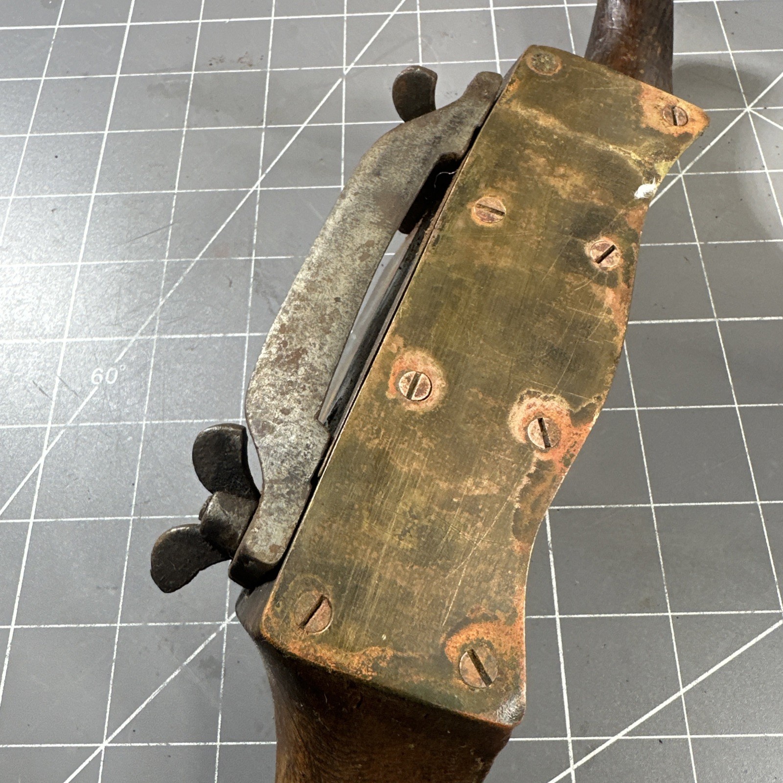 Antique Wood Steel Scraper Tool 19th century Brass