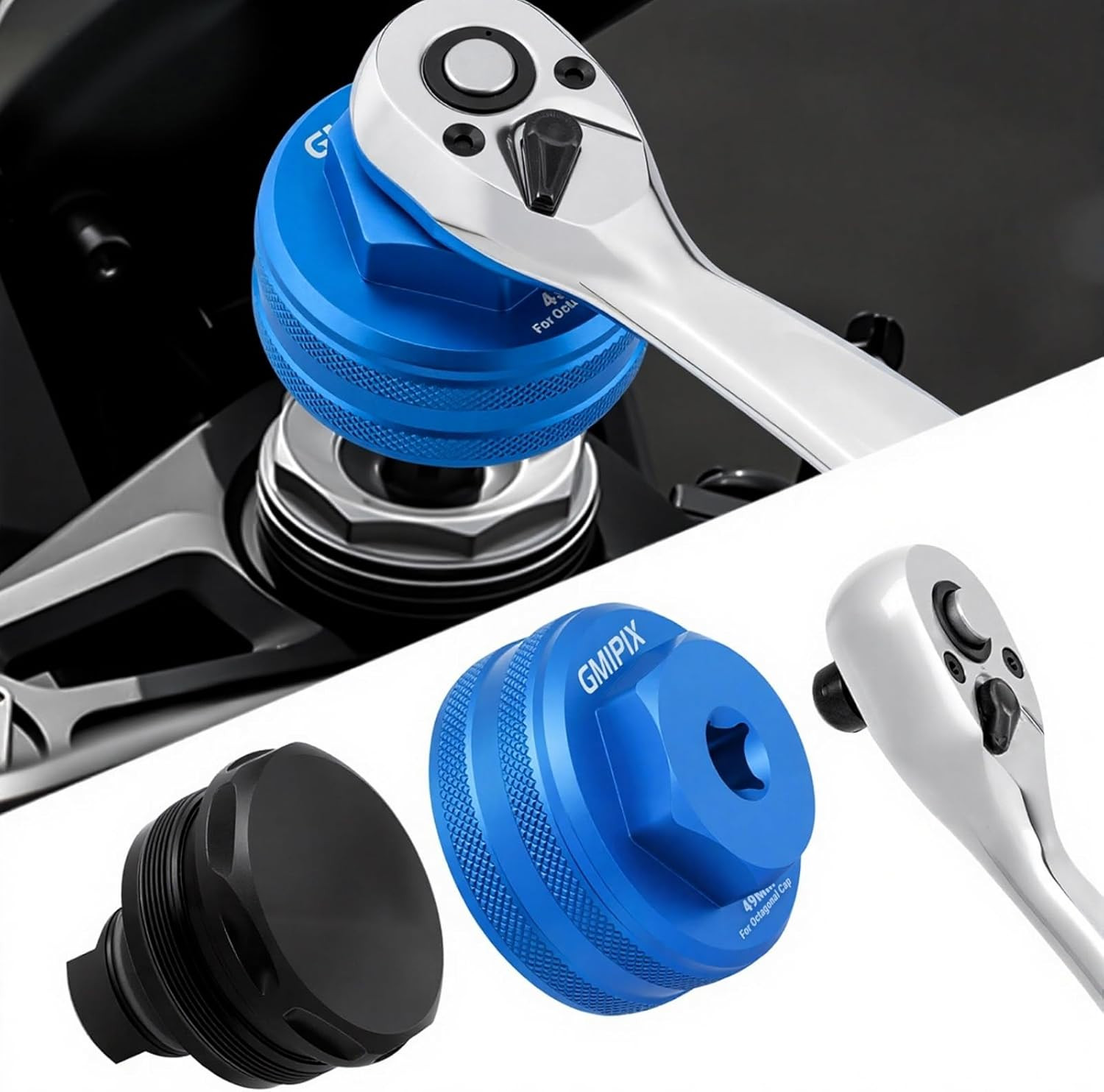49mm 8-Point Fork Cap Socket Tool Motorcycle Fork Cap Removal Repair Wrench for