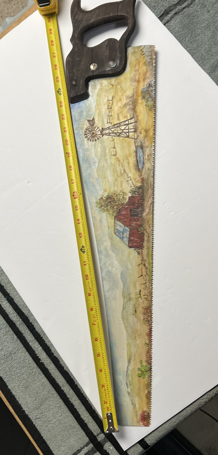 Vintage Disston handsaw hand-painted with windmill and barn Western scene