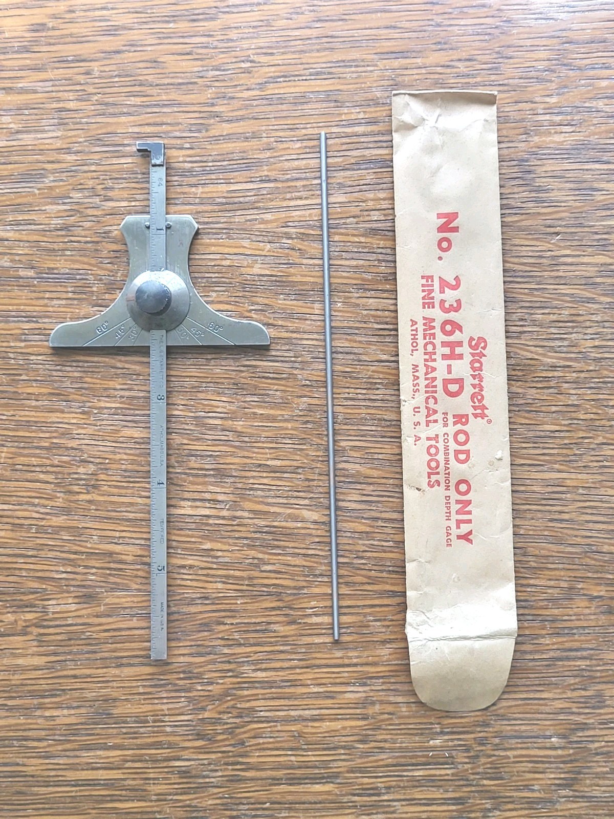 Starrett No. 236 Depth & Angle Gage/6″ No. 610N Hook Rule & No. 236H-D Rod