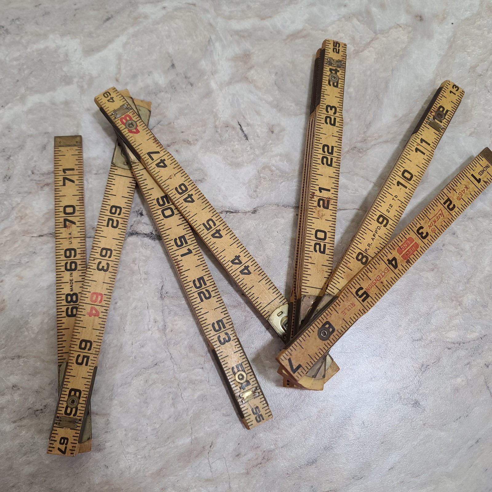 Lot of 4 Vintage Wood Folding Rulers Lufkin X46 Extention & No 066D Engineers