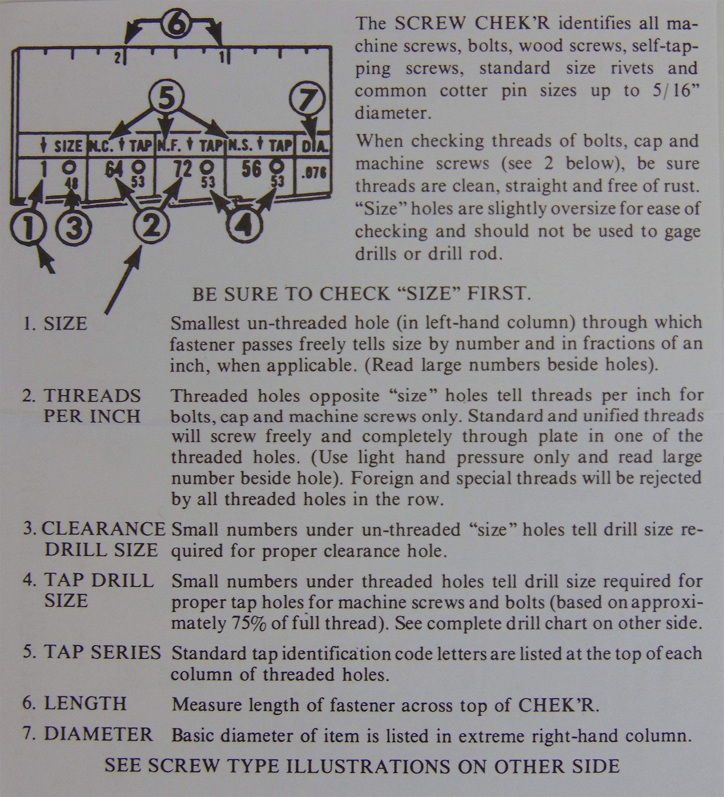 Ruelle Screw Chek’r SAE/Inch – Size Gauge No. 1-5/16 – 1/8″ Heavy Gauge Steel…