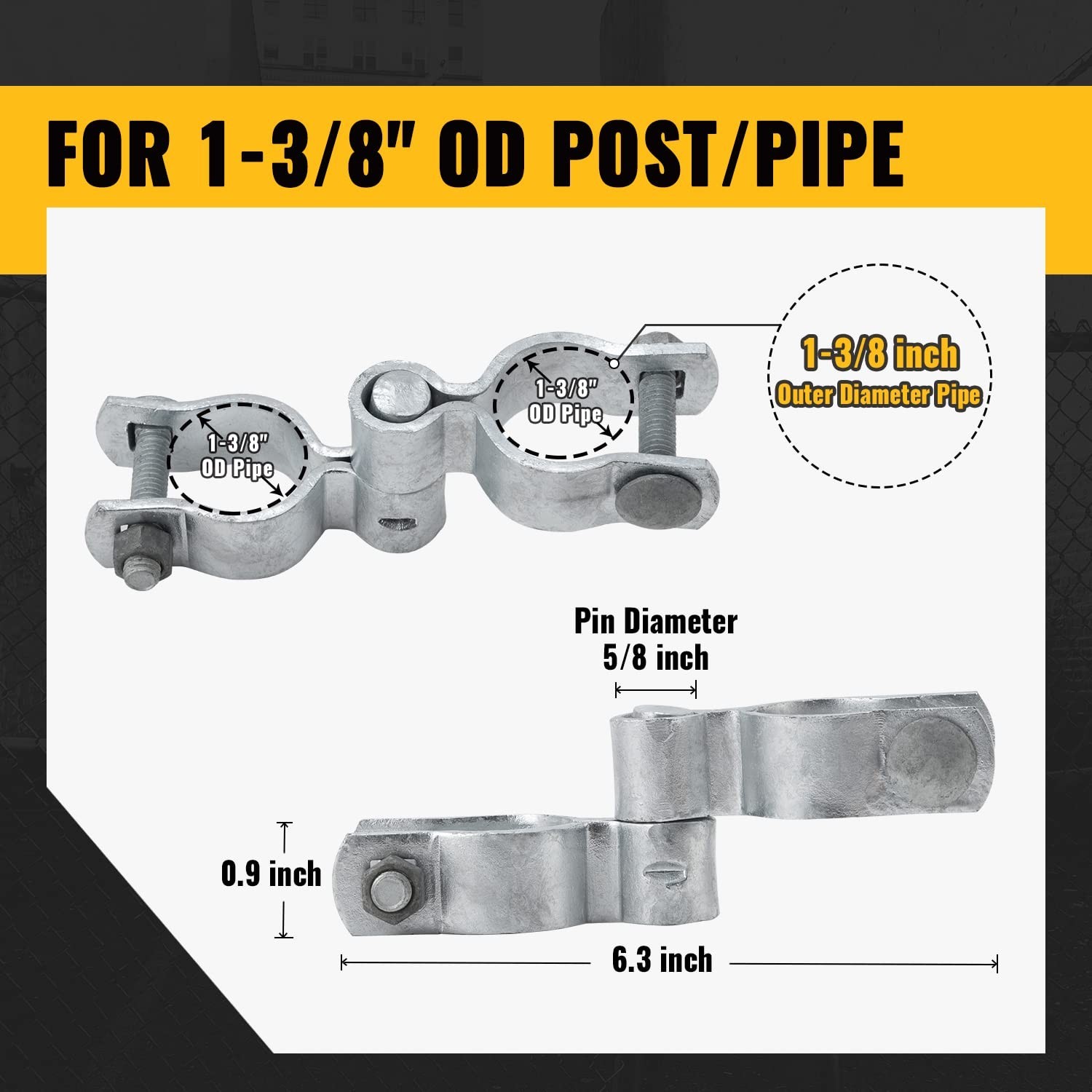 VIVIDA 1-3/8″ Chain Link Fence Gate Hinge Kit, Include Female & Male Gate Hin…