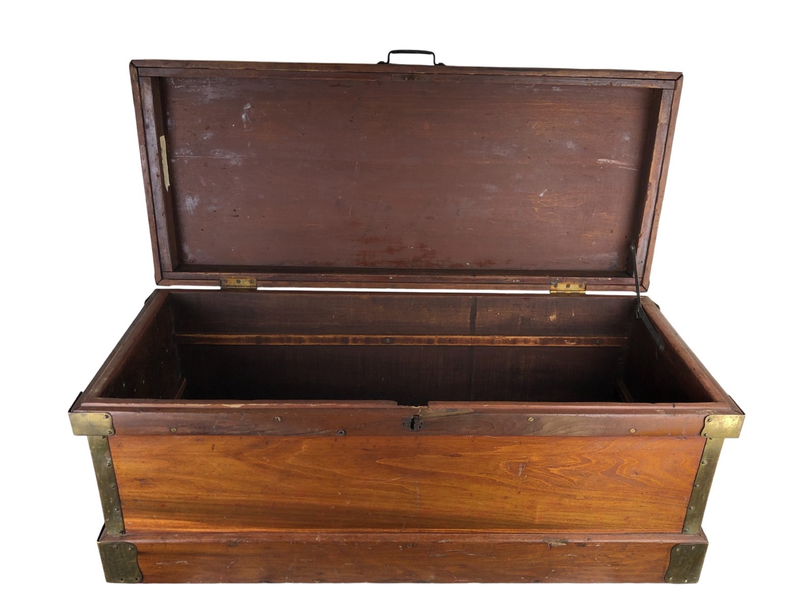 Antique Carpenters Tool Chest Rustic Wood Trunk Brass Corners 15 x 15 x 35″