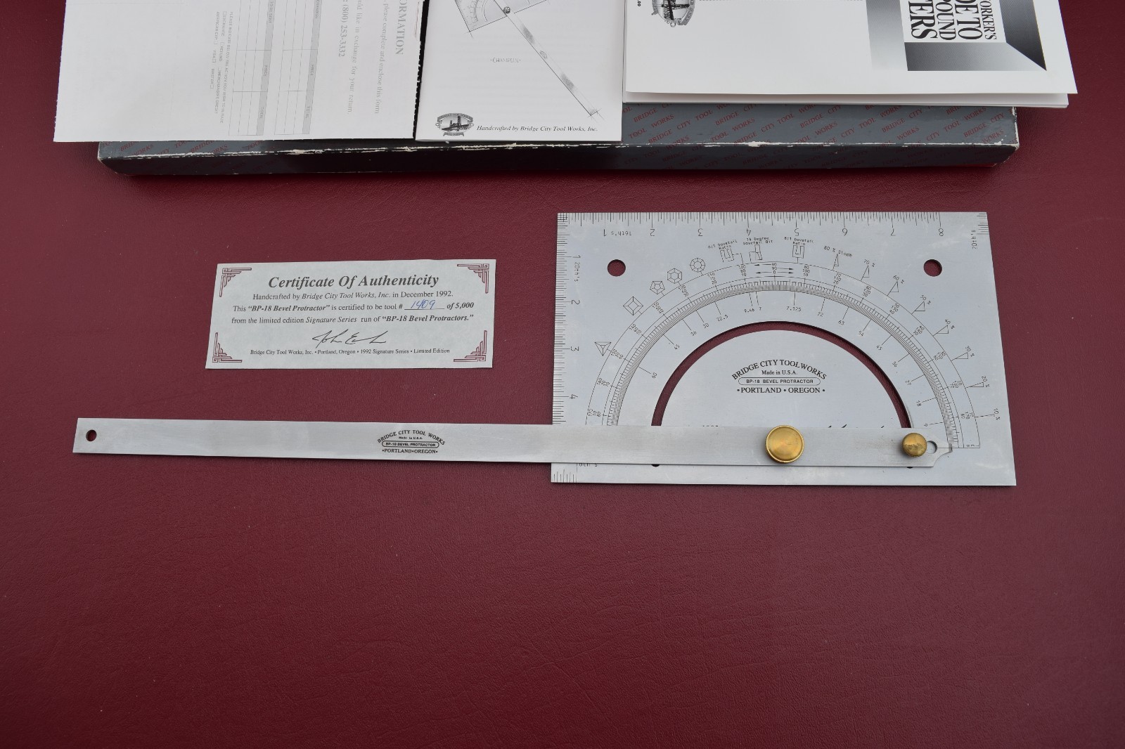 NEW Vintage Bridge City Tool Works BP-18 Bevel Protractor & Box Documents 5997
