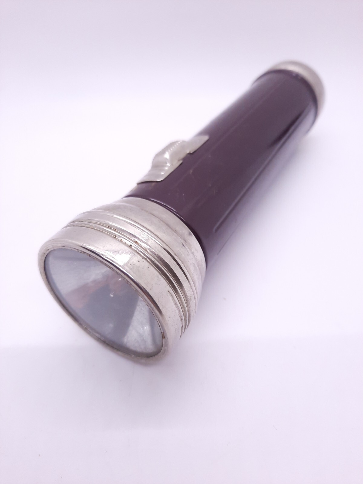 Vintage Burgess Flashlight Brown Enamel And Chrome Finish Working Made in USA