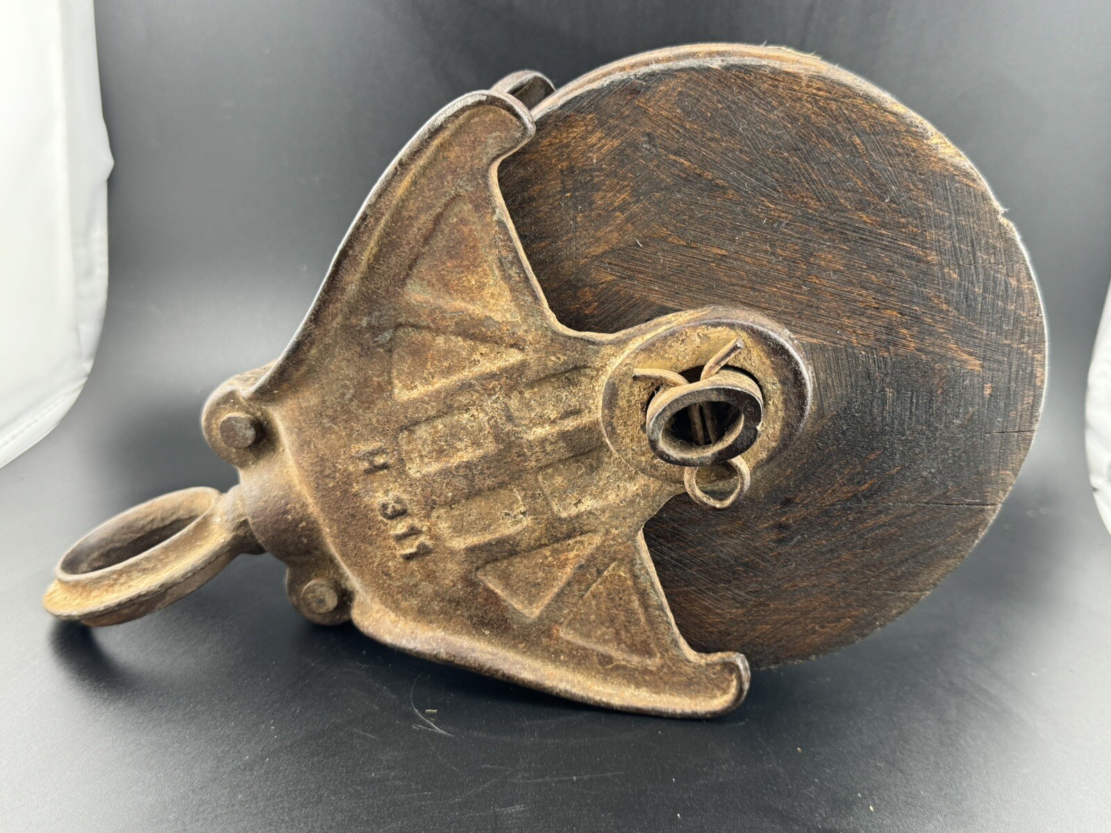 Vintage Myers O.K. Farm Barn Hay Pulley H-311 Cast Iron w/ Wooden Wheel