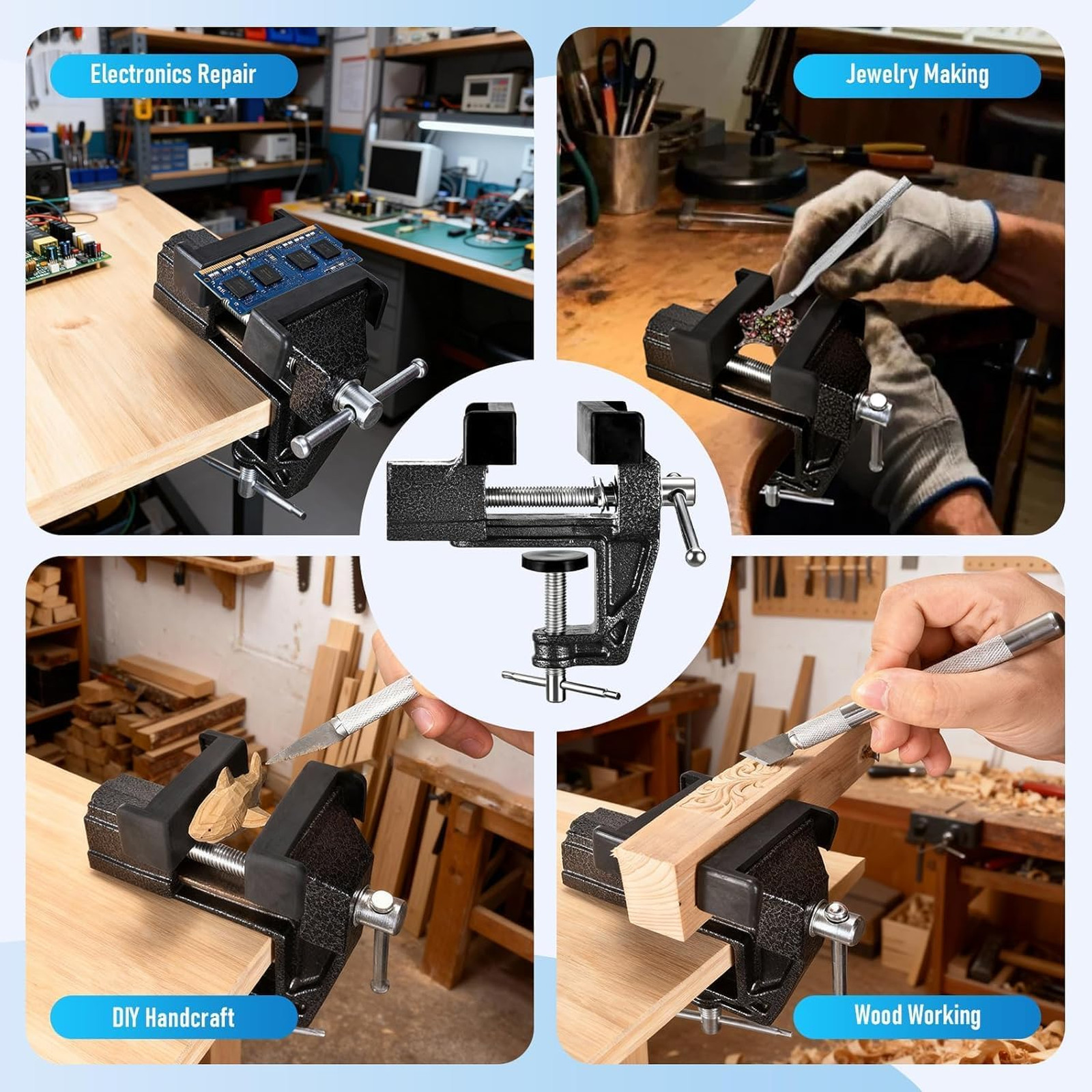 Table Vice 3 Inch Bench Vise Multipurpose Clamp-On Vice with Anvil,360° Swivel