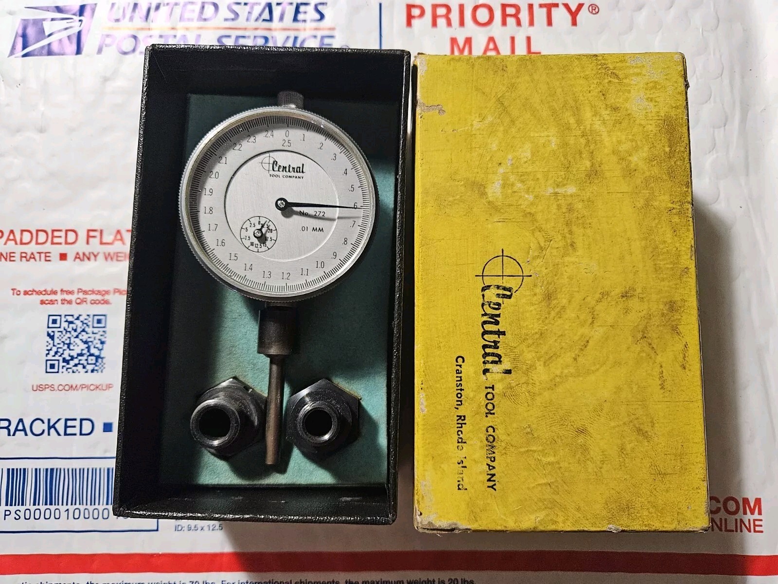 VINTAGE CENTRAL TOOL COMPANY TIMING GAGE #267M WITH ADOPTERS IN BOX (working)