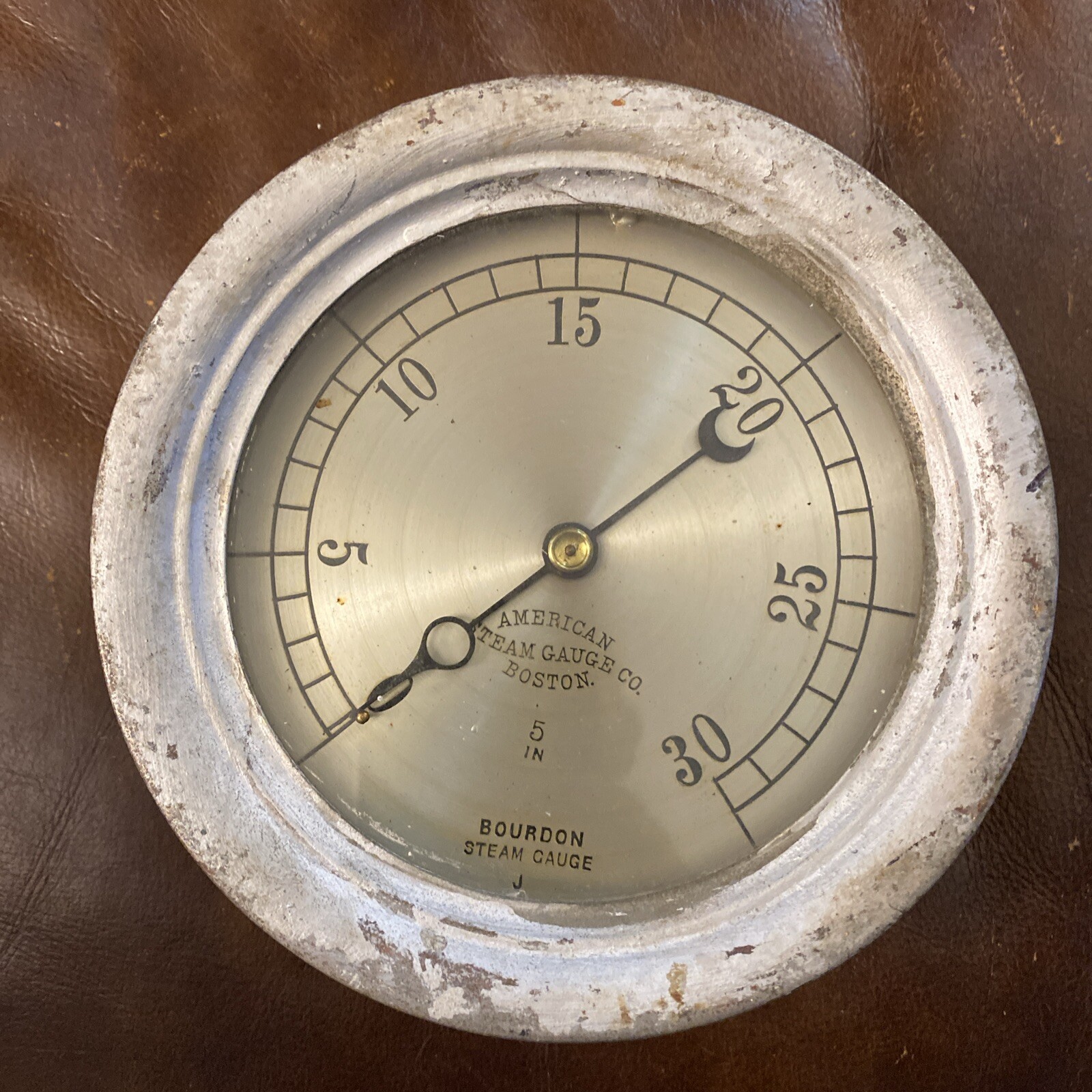 Antique Bourdon Steam Gauge 5” American Steam Gauge Co. Boston Ma.