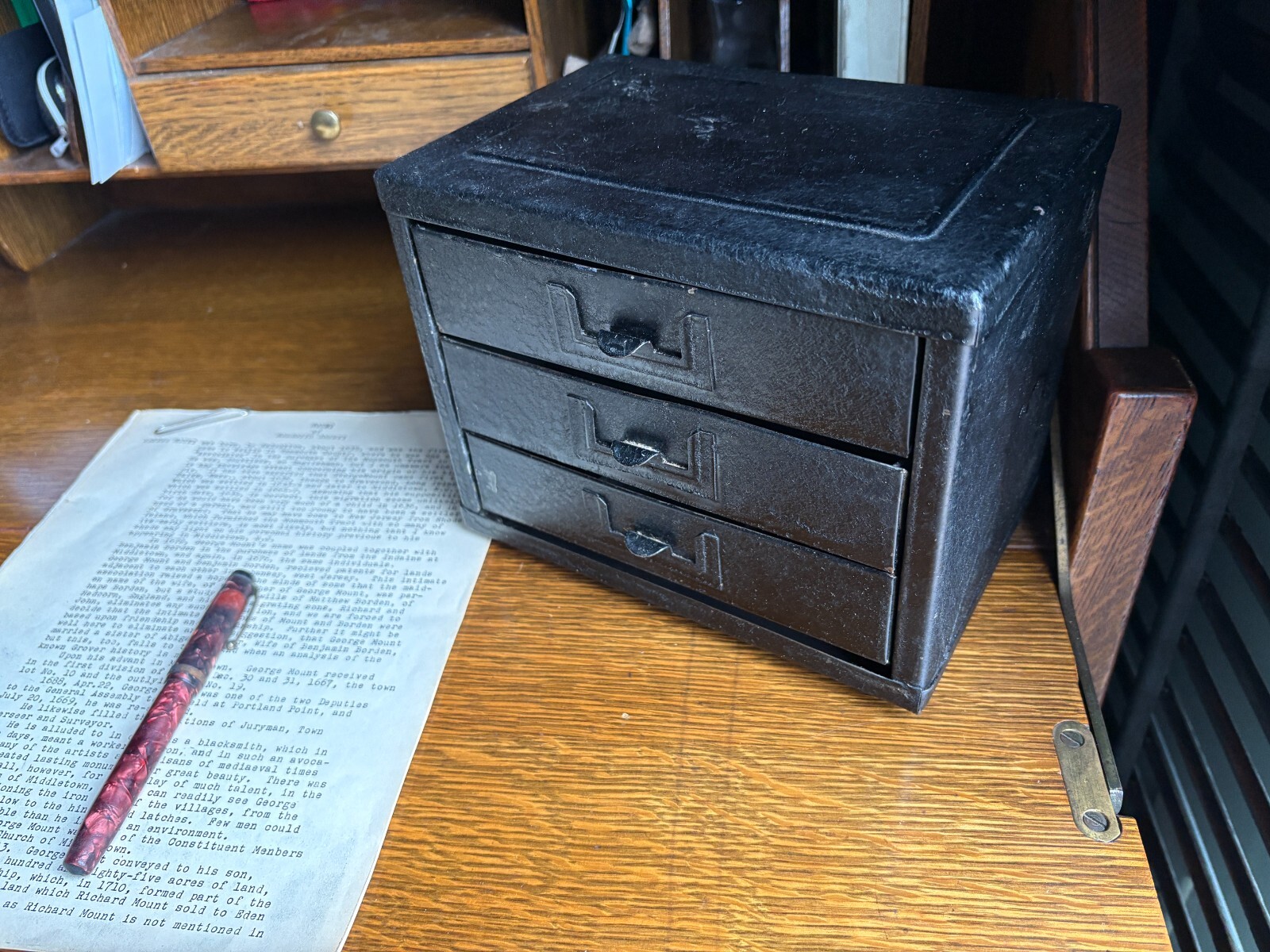 Vintage Small 3 Drawer Metal Parts Cabinet Black Wrinkle finish