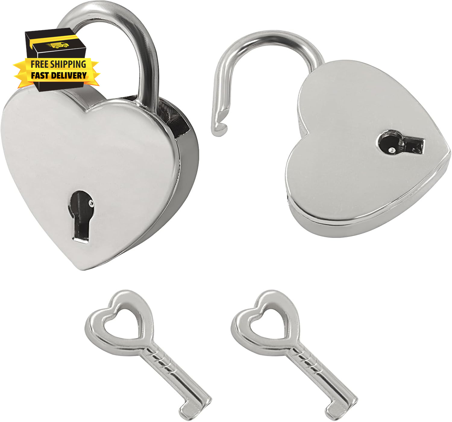 Mini Heart Shaped Padlock with Key – 2 Sets Silver Vintage Metal Lock for Diary,