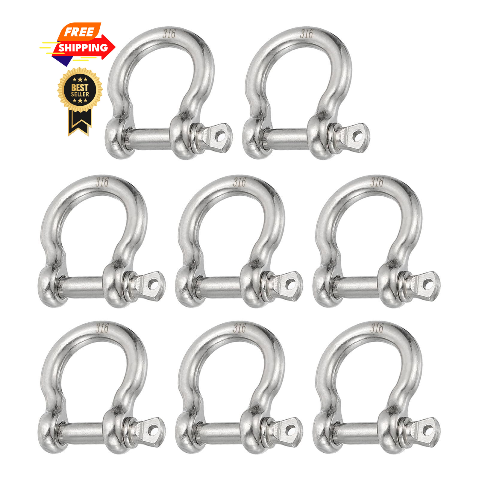 PATIKIL Screw Pin Shackle 3.9mm 1/8″ 220lb, 8Pcs 316 1/8 Inch, Silver