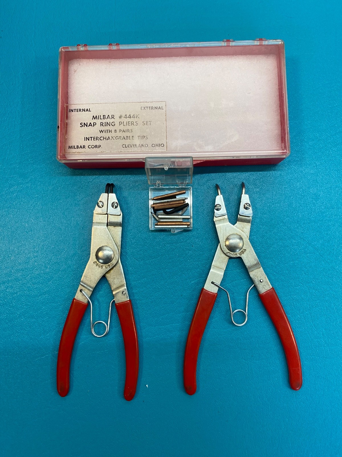 MILBAR Tool 444K Snap Ring Pliers SET w/ Extra Tips & Case, Made in USA
