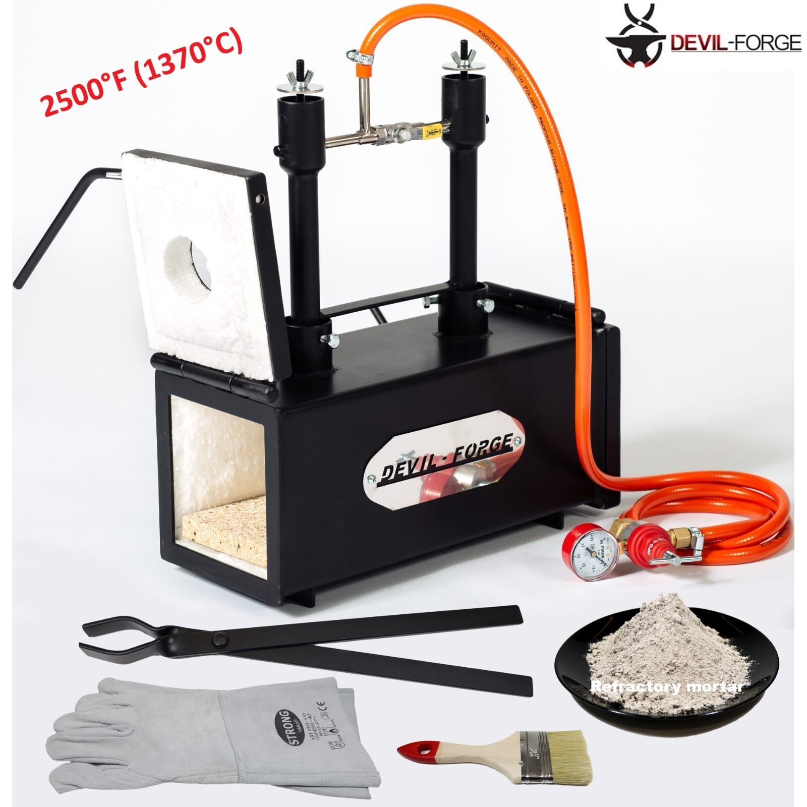 DEVIL-FORGE DFPROF2+2D Gas Propane Forge Farrier Furnace Burner Kiln +Tongs USA