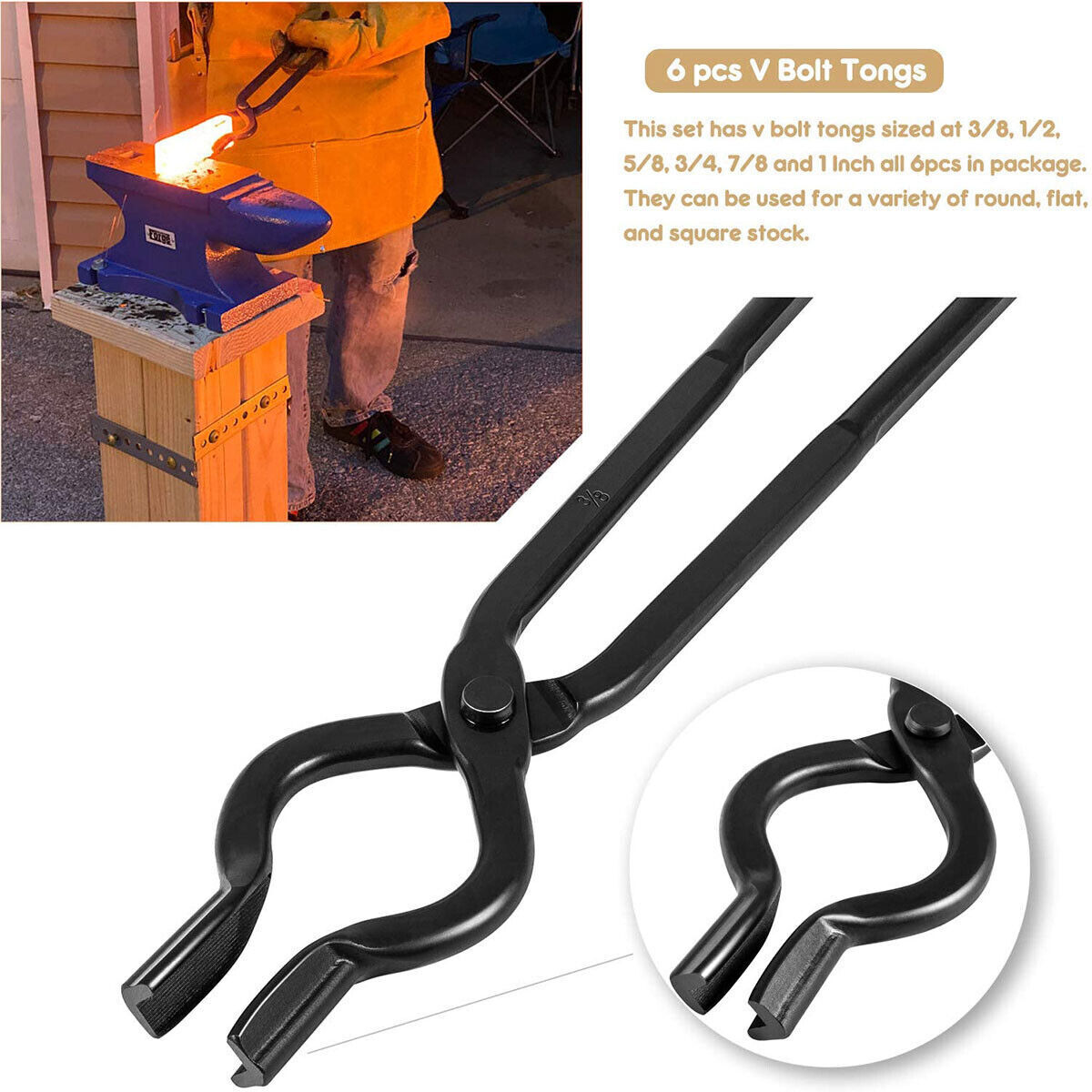 V-Bit Bolt Knife Making Blacksmith Tongs Set Bladesmith Tools Anvil Vise Forge
