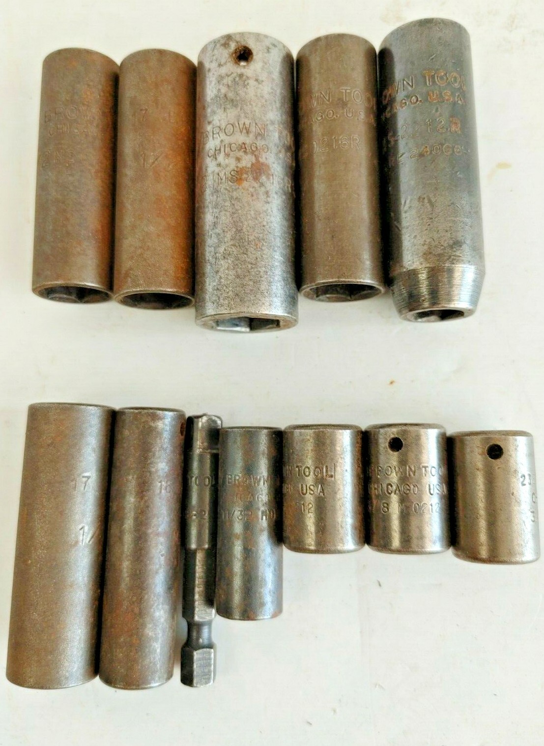 Vintage Brown Tools Ratchet Socket Assortment Lot of 12 Pieces #15390