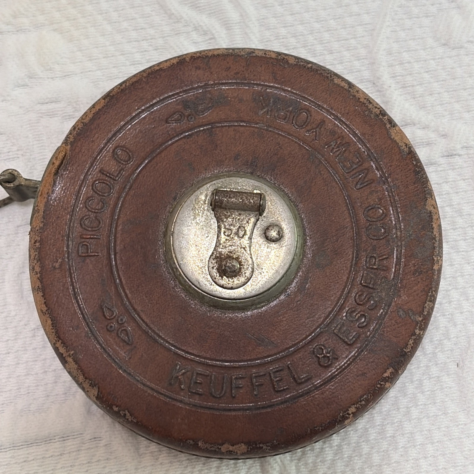 VINTAGE KEUFFEL & ESSER CO. NY “The Piccolo” LEATHER Bound TAPE MEASURE 50 Feet