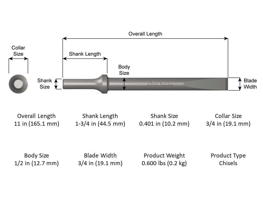 Ajax Tools 910-11 Flat Chisel .401 Shank, 3/4″ Width , 11″ Length