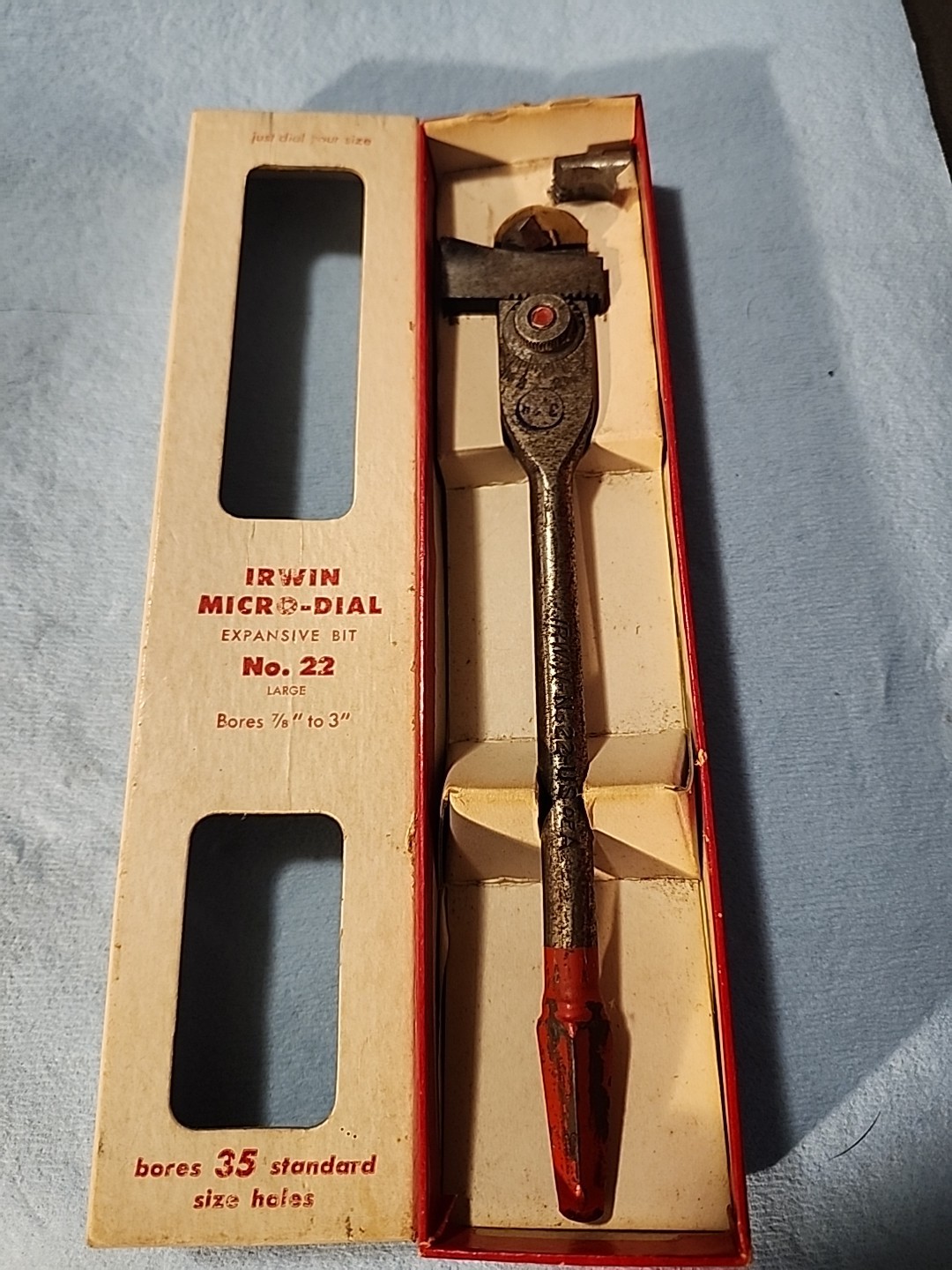 Vintage 1960’s Irwin Micro-Dial No 22 Expansive Bit Adjustable Boring Bit w Box