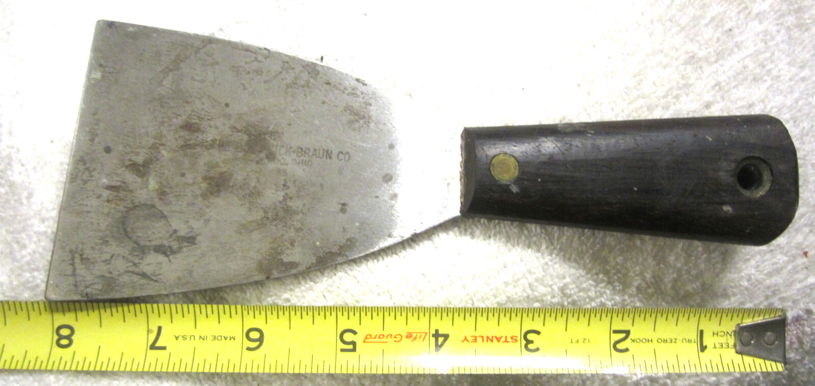 3″ ad Bostwick Braun Toledo ohio paint scraper tool VTG USA,wood handle rare