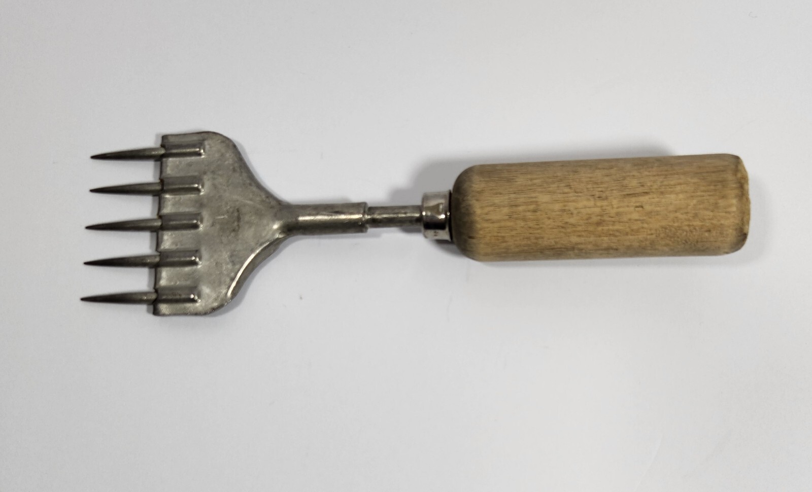 Vintage Hand Ice Chipper, Five Tin Plated Steel Prongs Wood Handle, Unbranded
