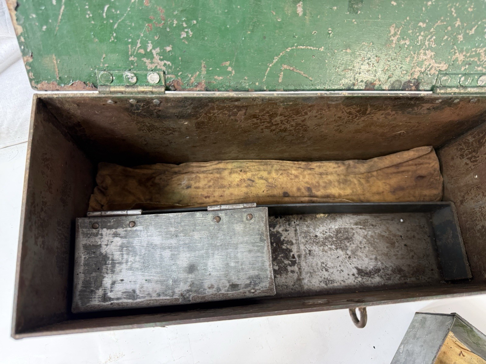 Vintage Industrial Metal Tool Box Lot Green Steel Box with Tray Galvanized
