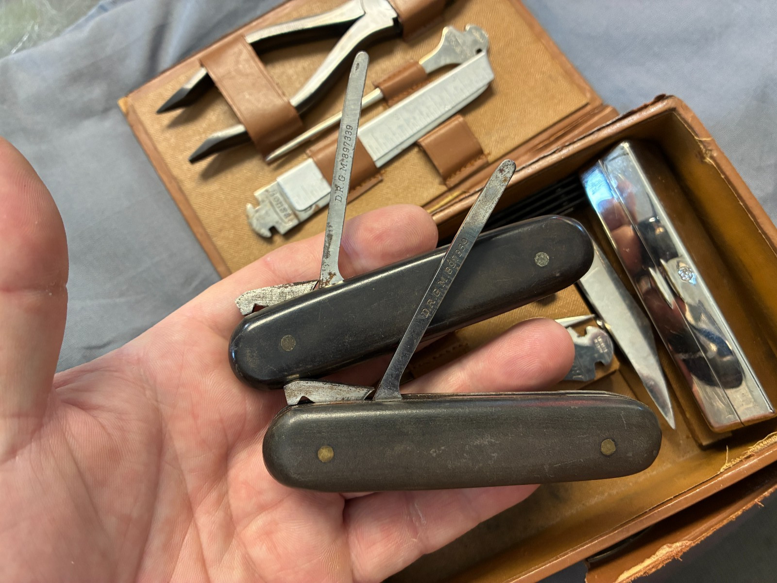 Vintage German Bonsa tool kit patent DRGM w/ 2 handles & Case * Bonanza