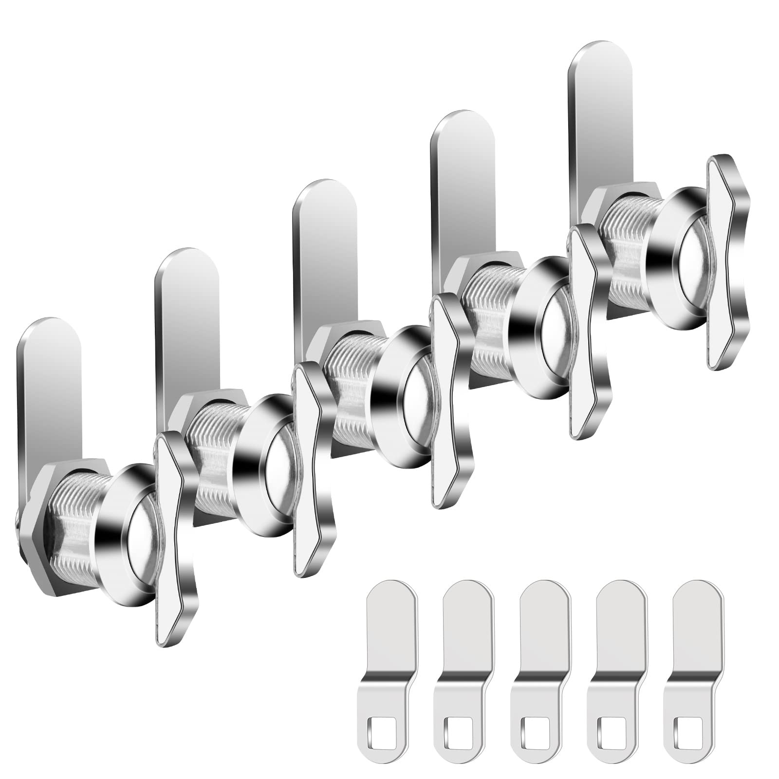 BEBOBLY 5/8 Inch Thumb Operated Offset Cam Lock, 5Pcs Keyless Silver