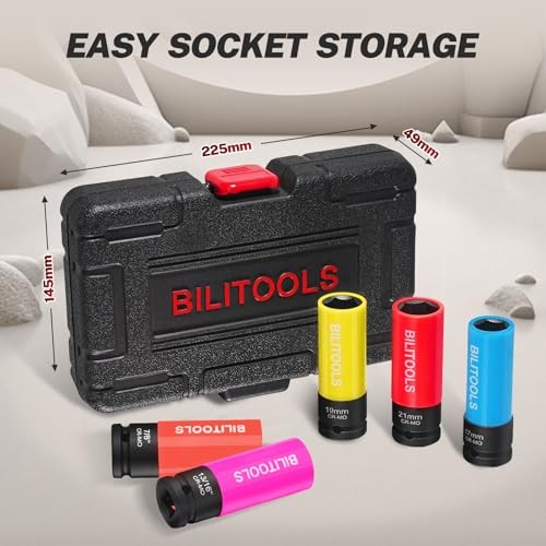 5pc Impact Lug Nut Socket Set 1/2″ Drive Thin Wall Cr-Mo Steel 17-21mm 13/16-7/8