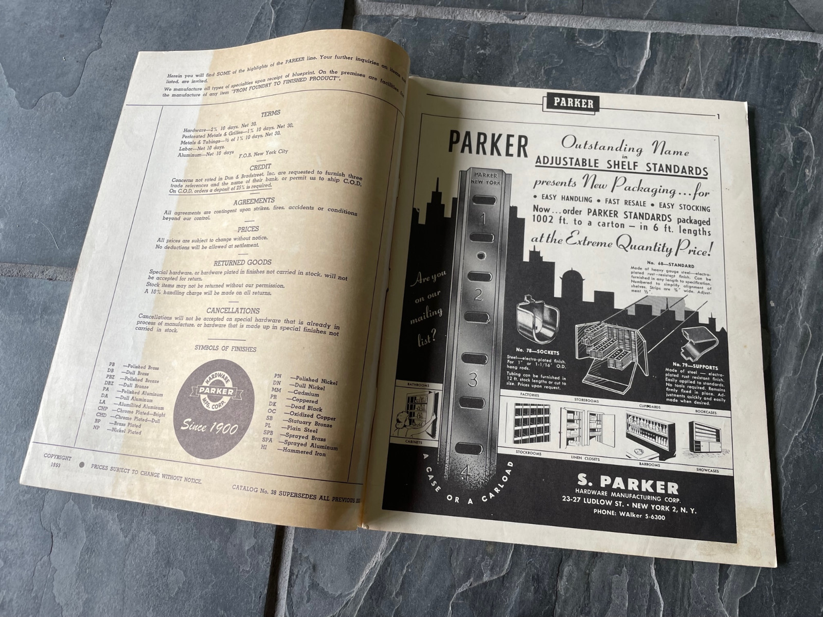1953 Parker Cabinet Hardware Catalog 38 Door Handles Hinges Vintage Shop Tool