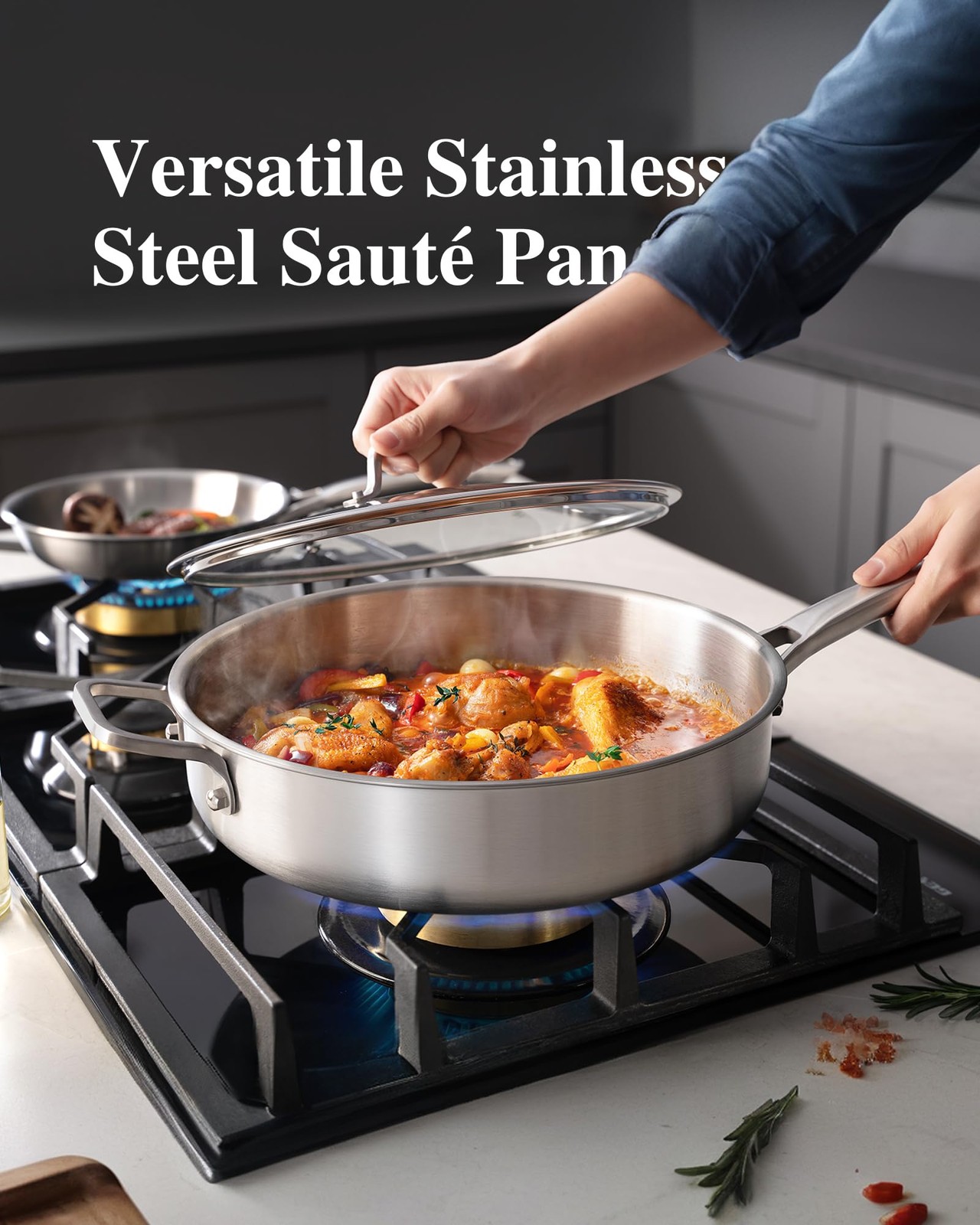 VocVoi 6-Quart Stainless Steel Saute Pan with Lid, 6QT,