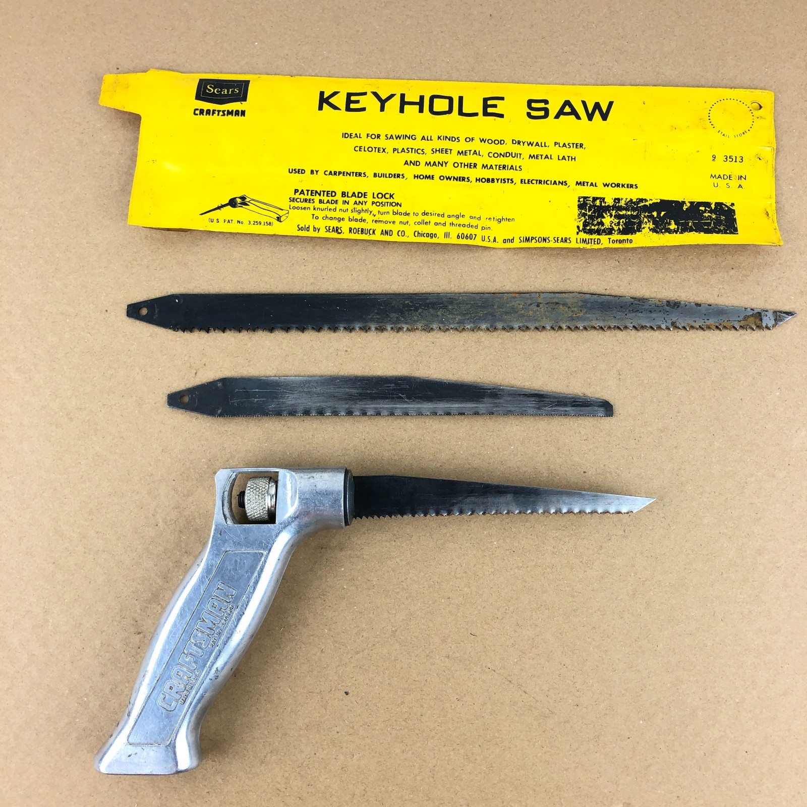 Vintage CRAFTSMAN Aluminum Pistol Grip Keyhole Saw with Pouch SEARS USA 3513