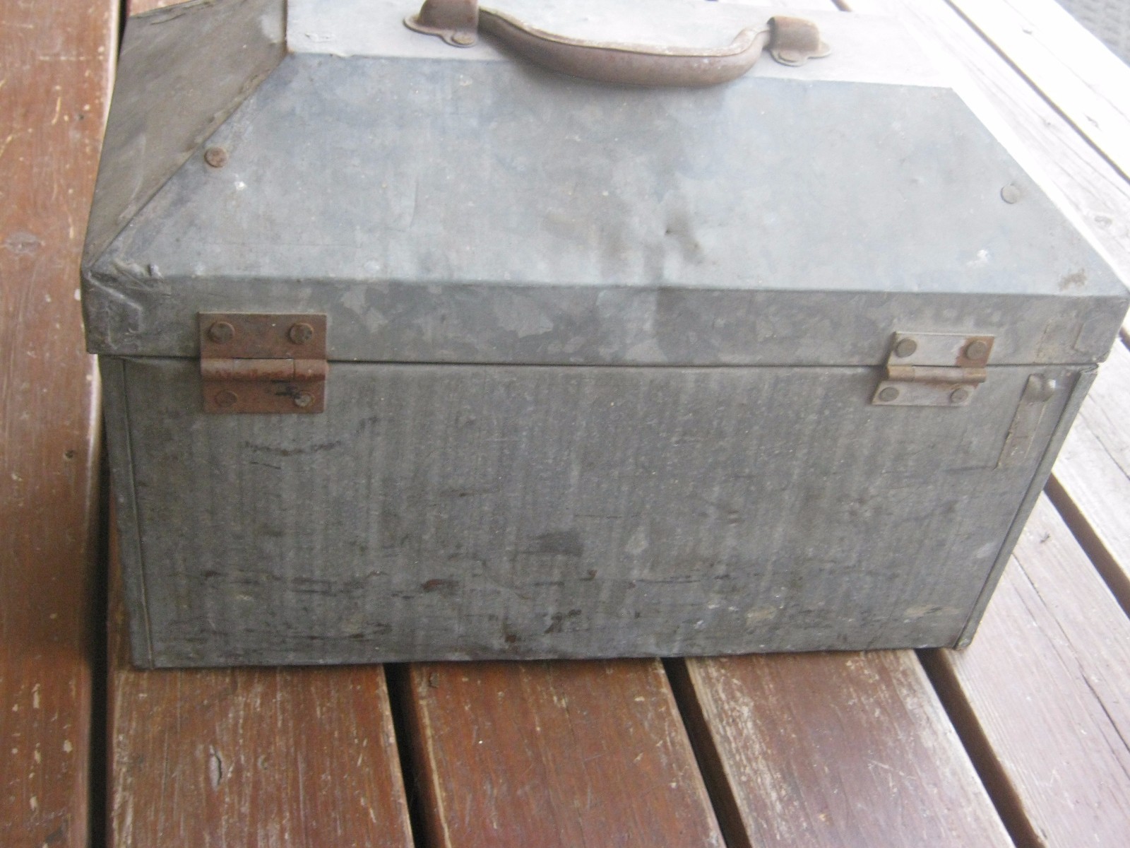 Vintage Used Galvanized Metal Carpenter Tool Box good for Industrial decor
